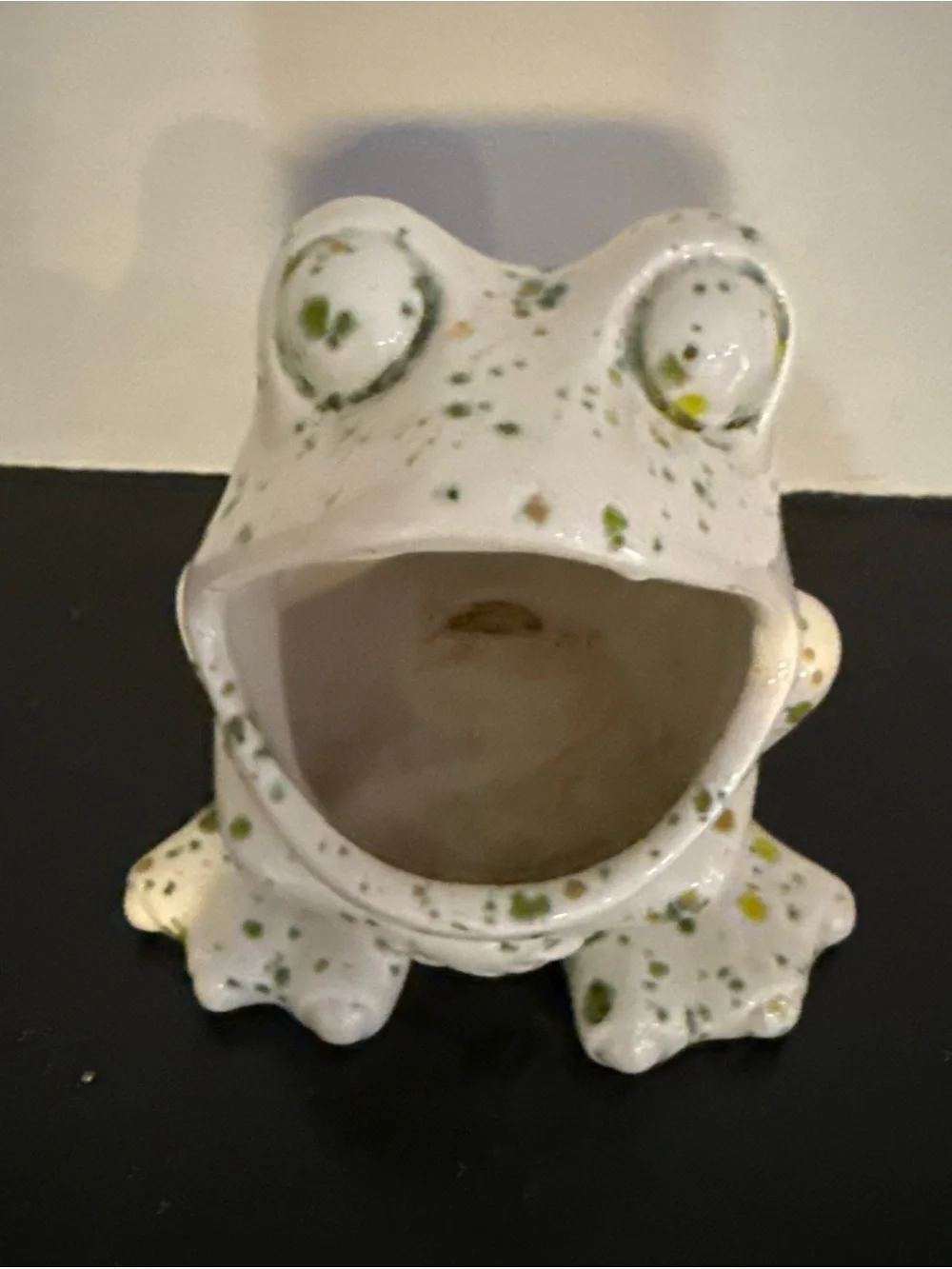 Ceramic Frog Planter - White with Green Speckles